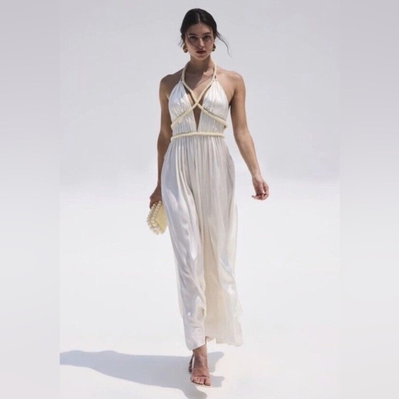 Cult Gaia Silk Salee open-back gown white US 10 - Picture 7 of 16